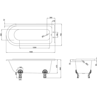 Burlington Hampton 170cm Showering Bath with Luxury Feet